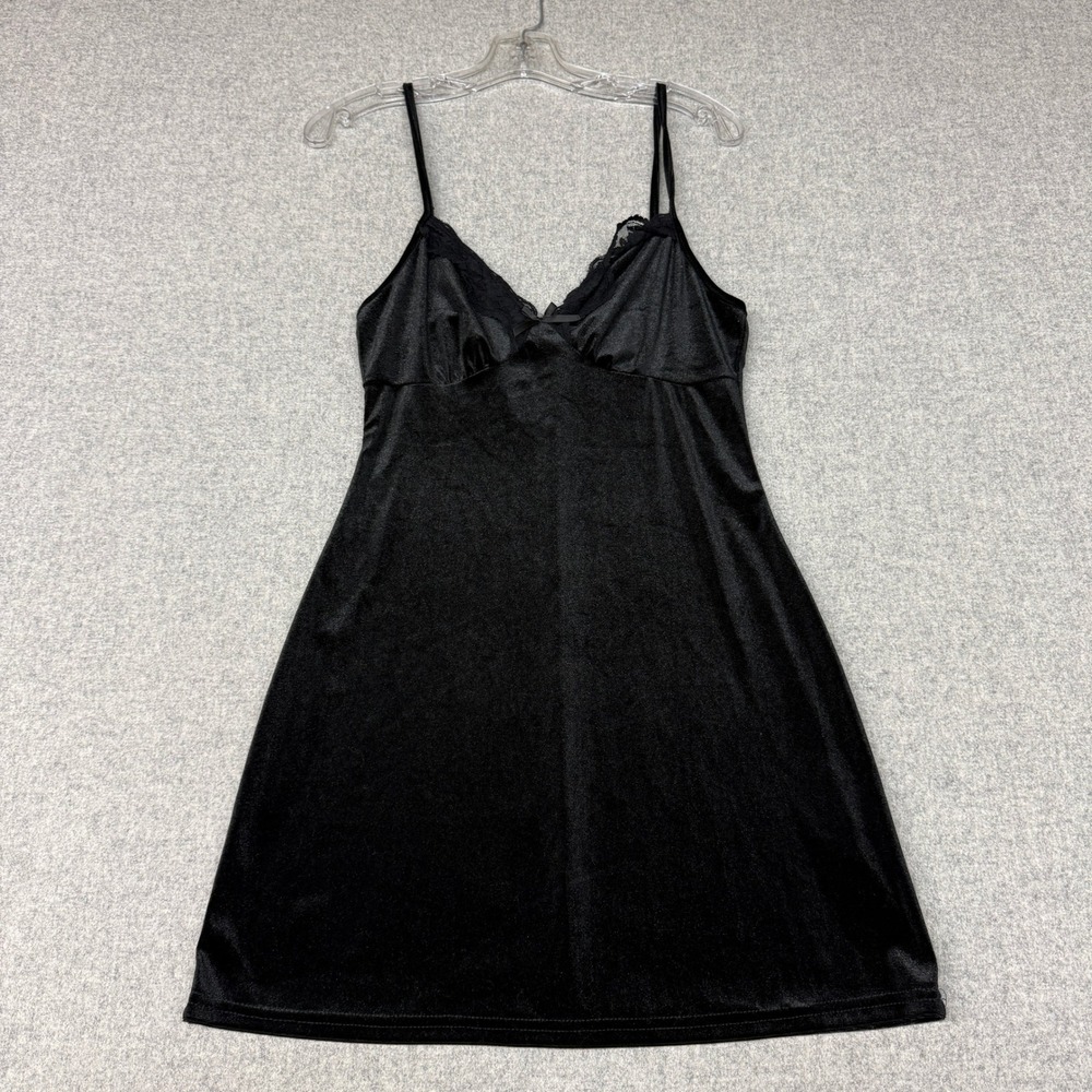 Unbranded Black Velvet Lace Trim Chemise Nightgown Size Small Lingerie Sleepwear